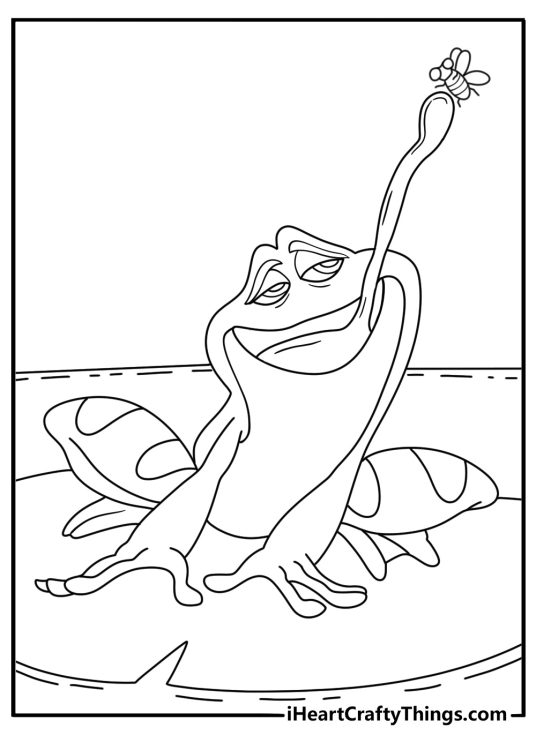Printable Princess and The Frog page featuring Naveen as a frog catching a bug