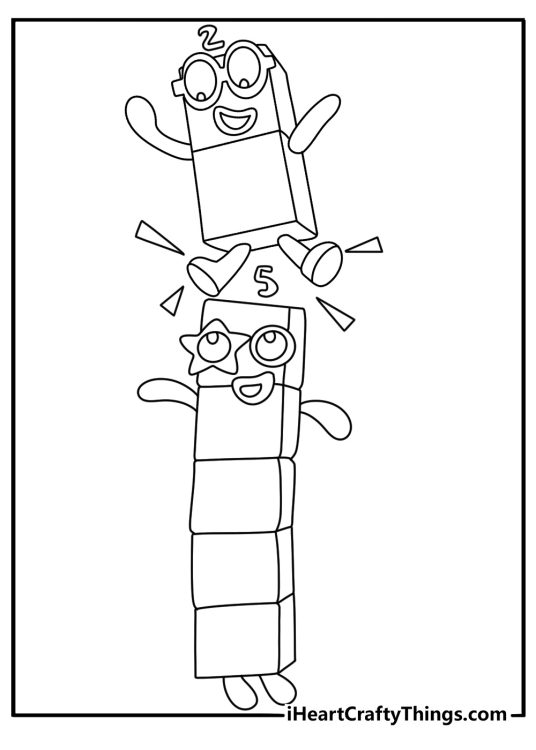 Seven breaks into Five and Two in this Numberblocks coloring page