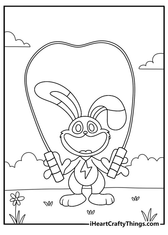 Smiling Critters coloring pages with Hoppy Hopscotch skipping rope in a park