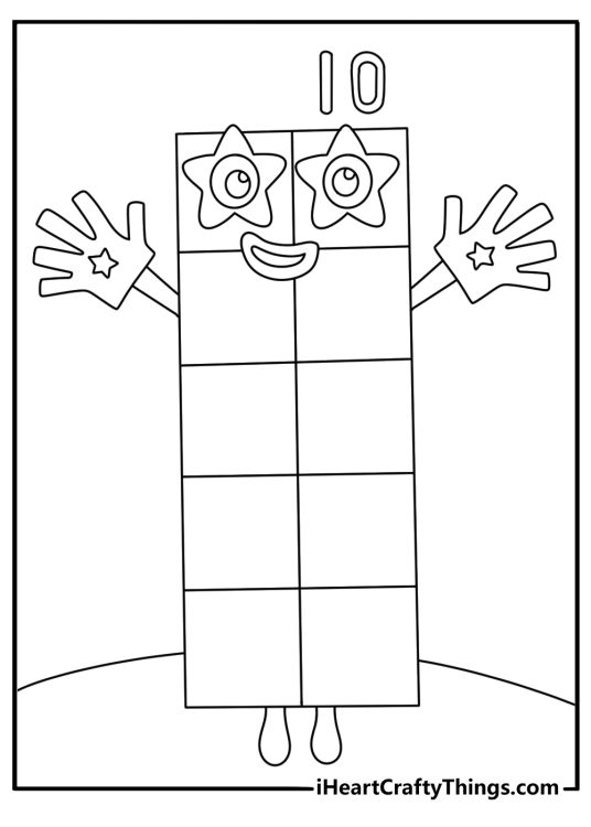 Ten forms two groups of five in this Numberblocks sheet