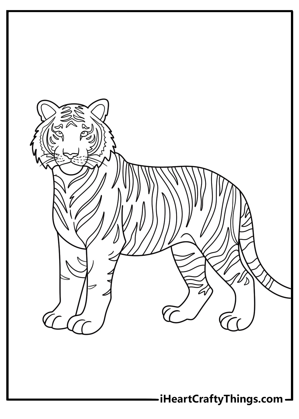 Tiger coloring pages for adults with detailed stripe patterns across the full body