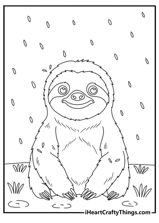 Tropical rain falls around a sloth in this detailed printable sheet