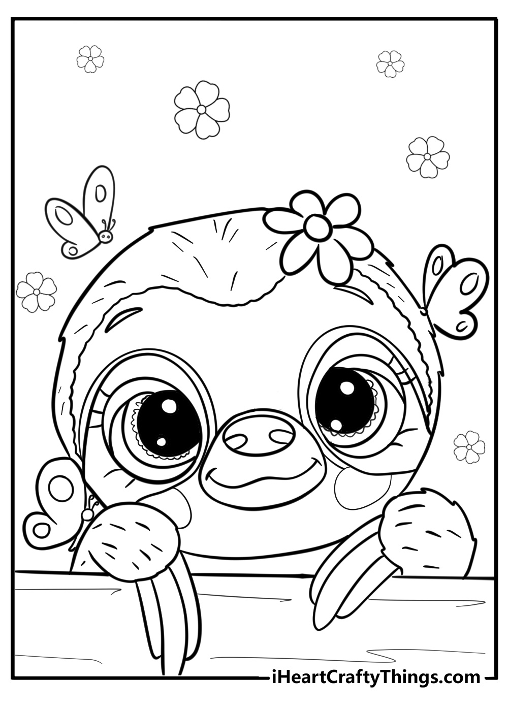 Adorable sloth with flowers coloring page