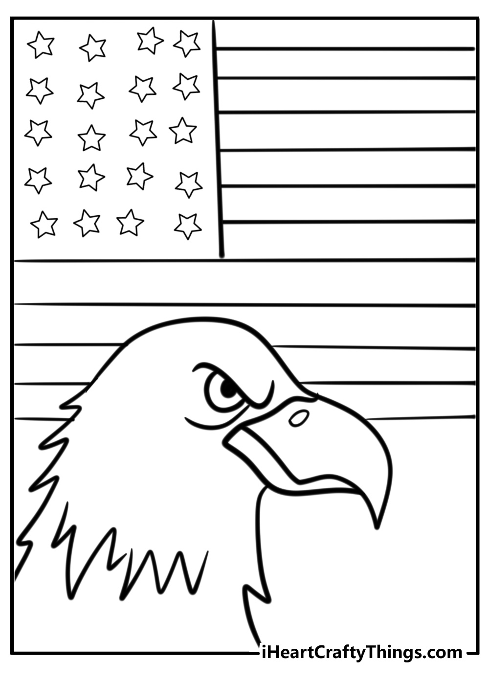 Bald eagle with american flag and stars coloring page