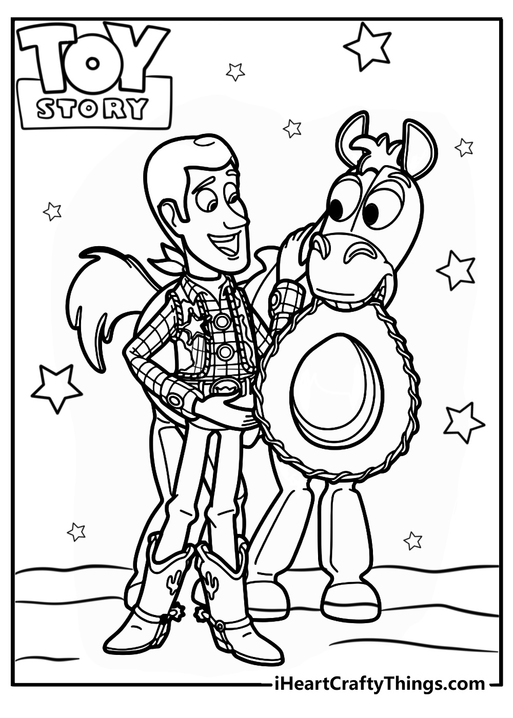 Bullseye biting the hat of woody coloring page