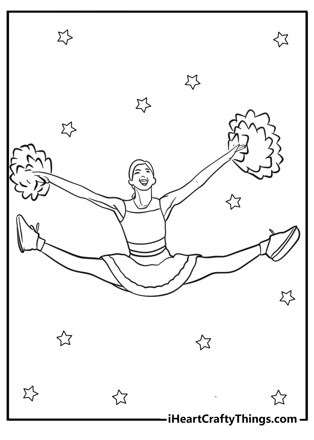 Cheerleader celebrating a win printable to color