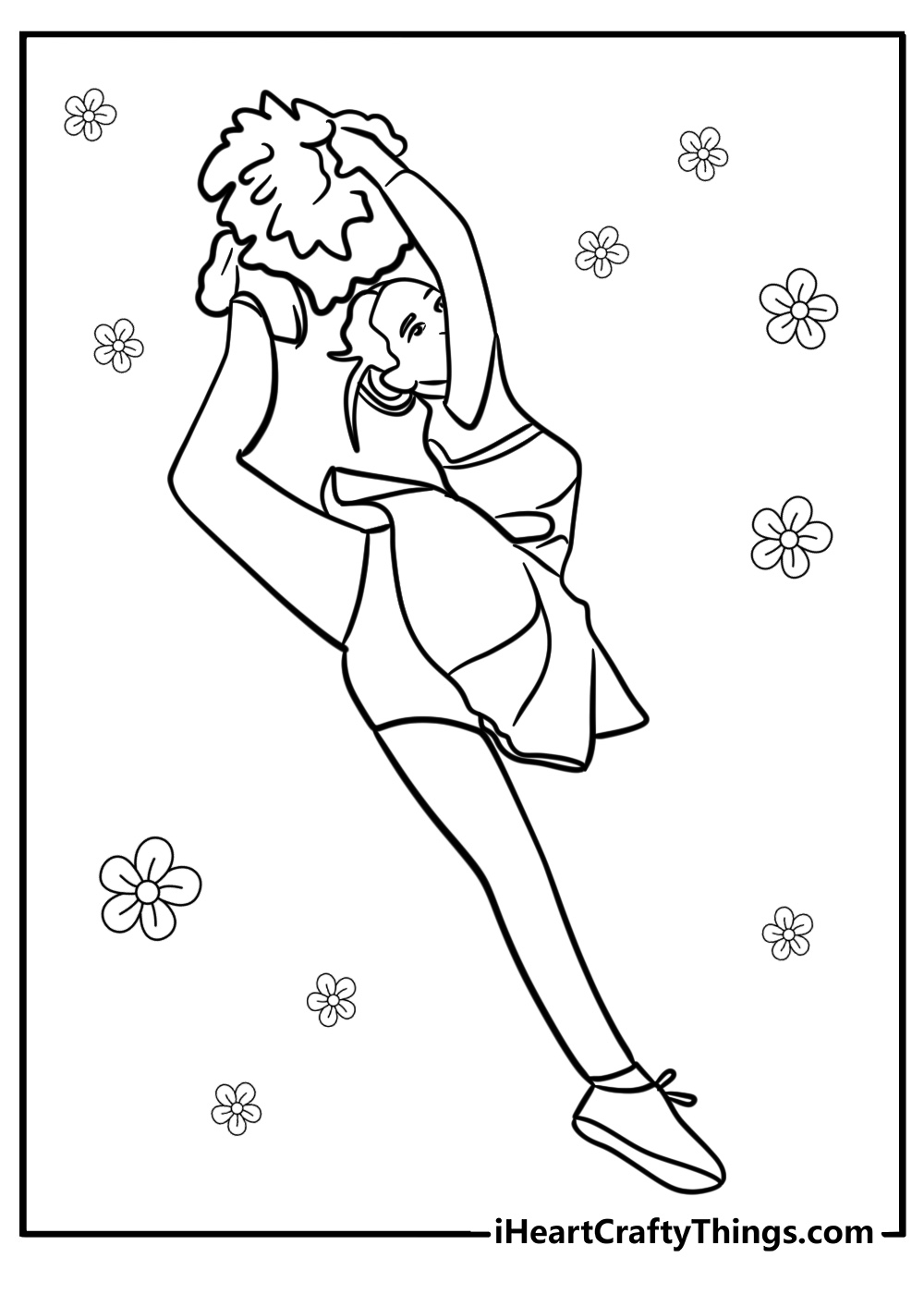 Cheerleader cheering at a school game coloring sheet