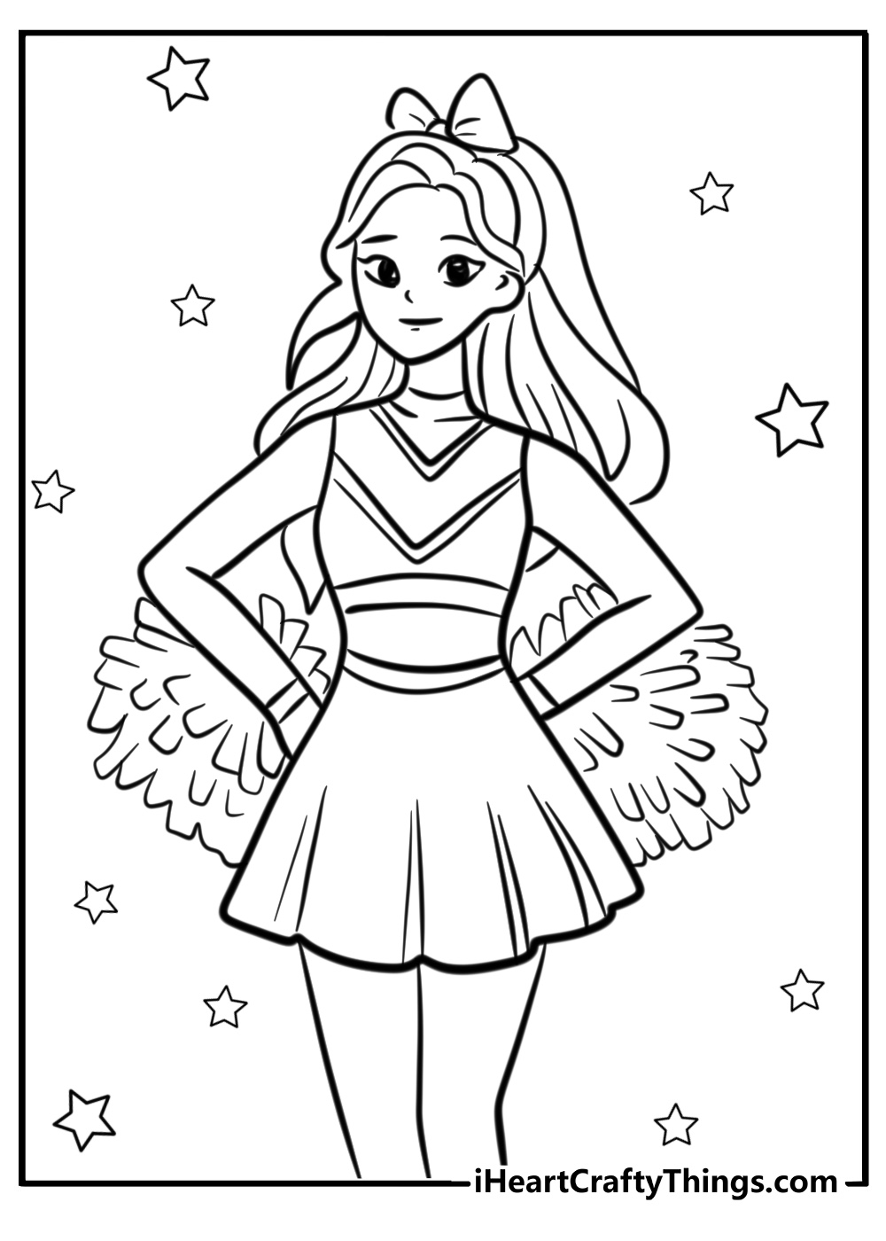 Cheerleader performing a cheer on stage coloring sheet