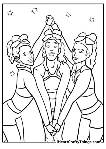 Cheerleader practicing with pom poms free coloring page