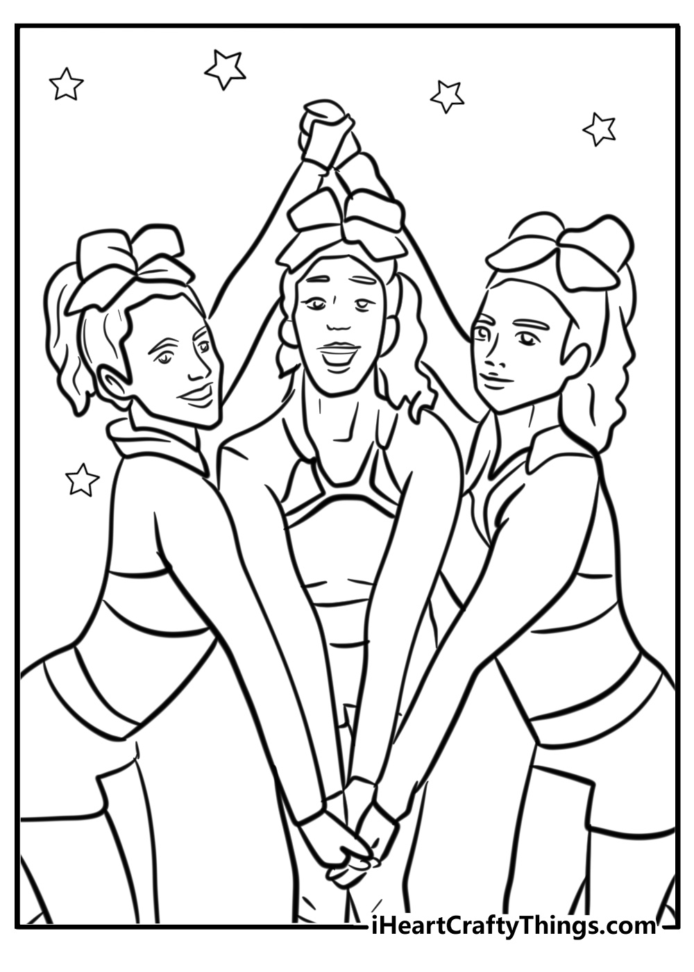 Cheerleader practicing with pom poms free coloring page