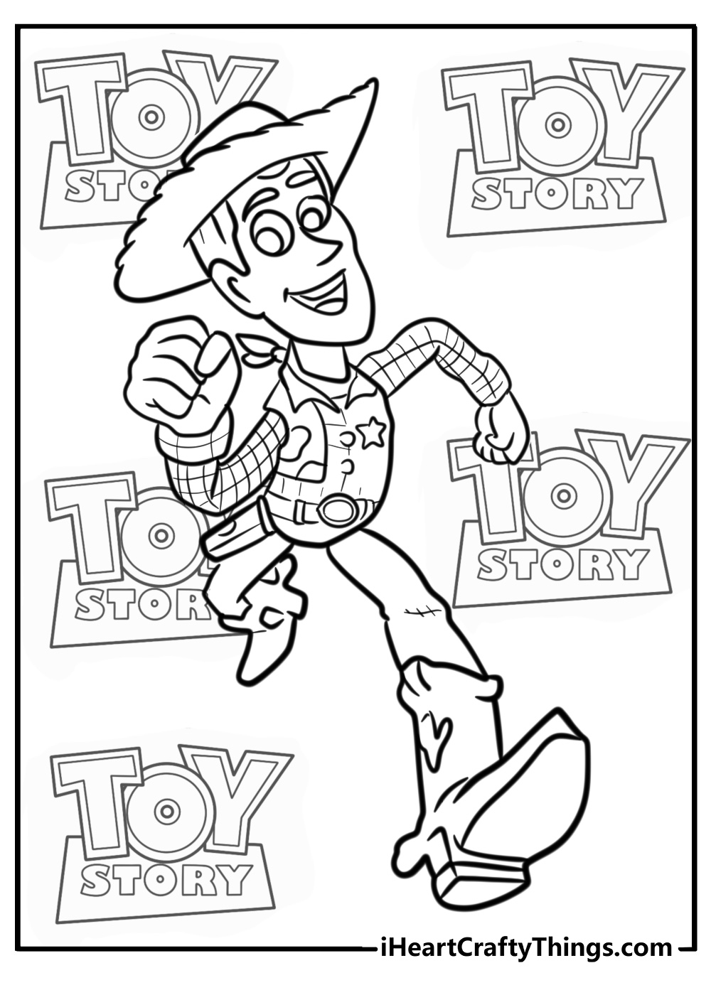 Cowboy woody coloring page running from a toy story poster