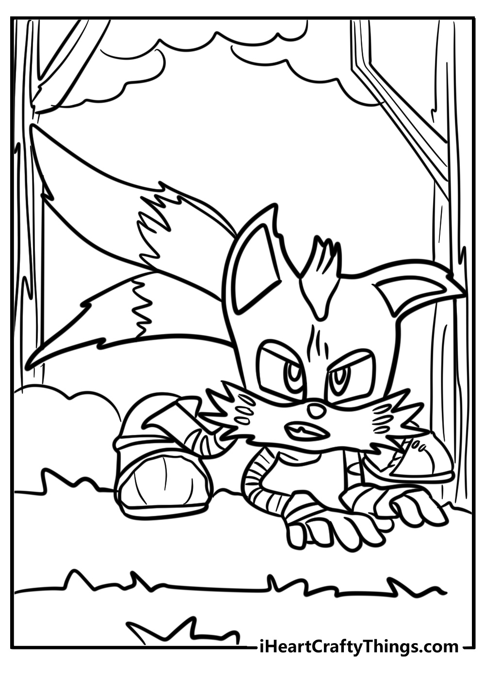 Curious tails exploring a forest coloring page