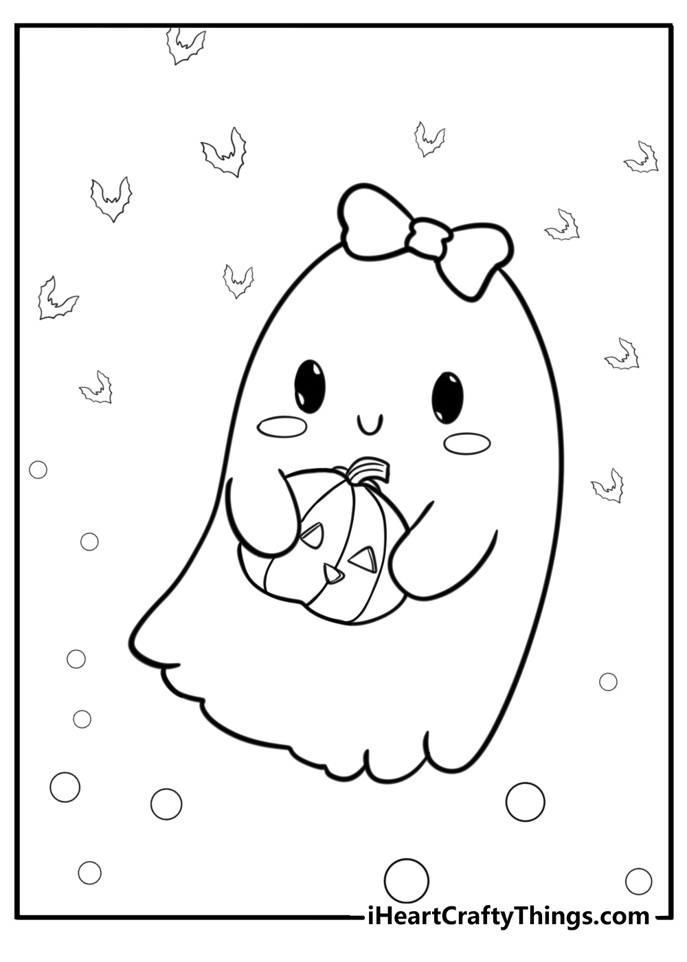 Cute ghost holding a pumpkin free coloring page pdf