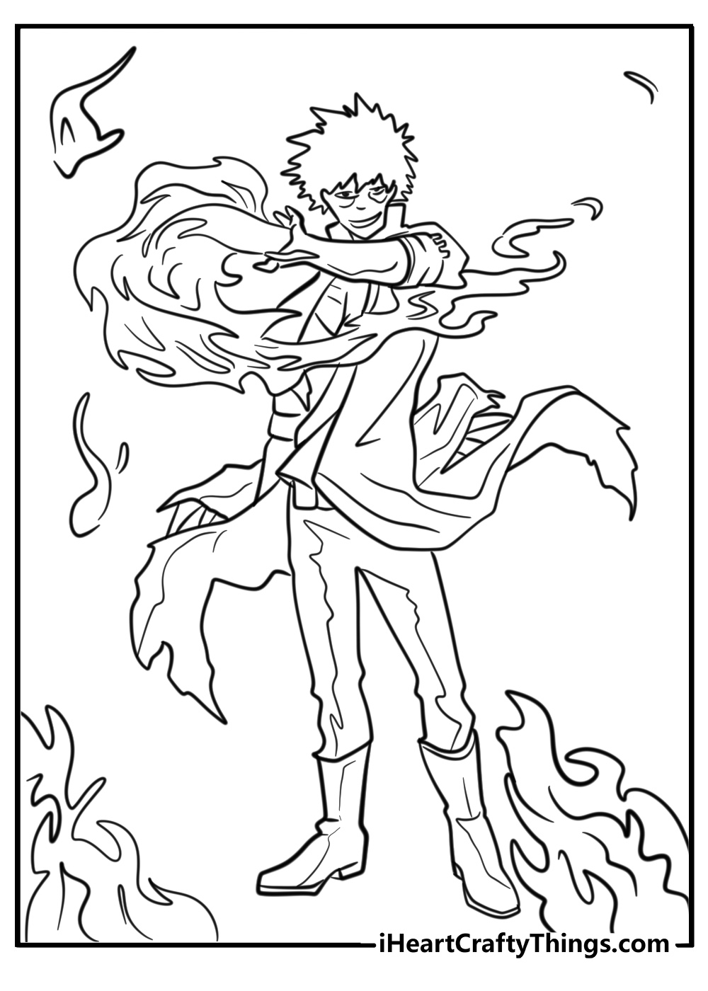 Dabi surrounded by fire coloring page