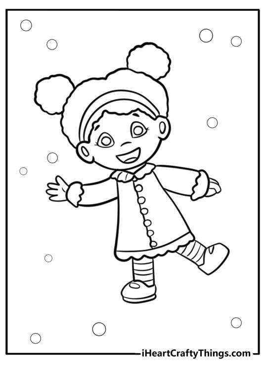 Daniel Tiger coloring sheet for kids presenting character Miss Elaina giving a friendly wave