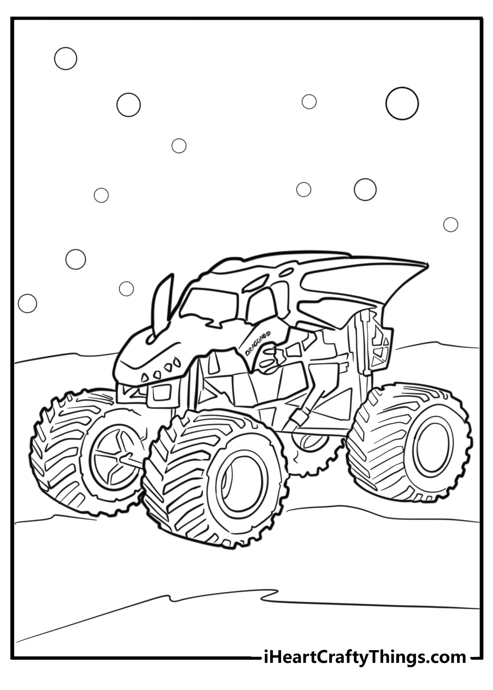 Detailed monster jam coloring page of dragonoid truck