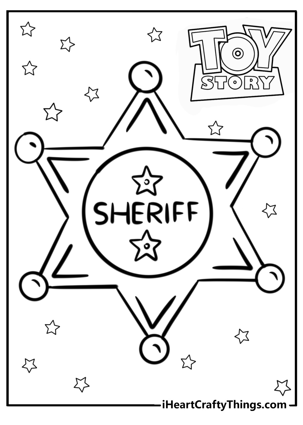 Detailed woody coloring page in sheriff logo