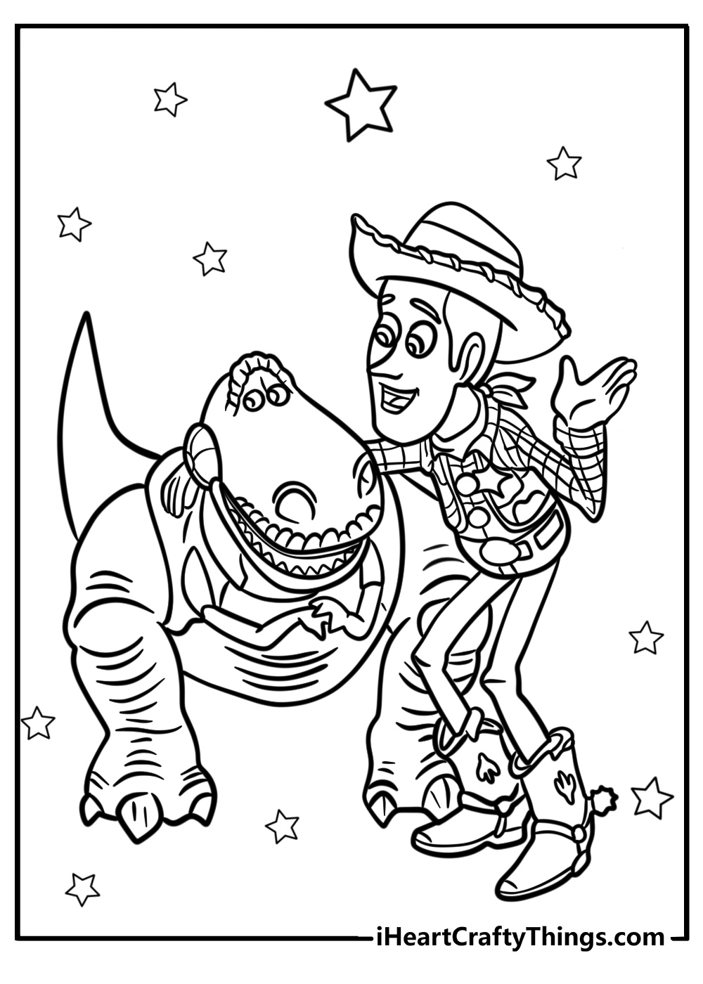 Easy woody coloring page talking to rex