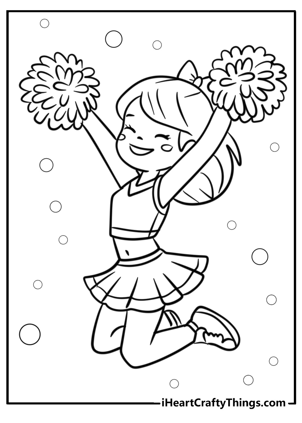 Excited jumping cheerleader printable to color