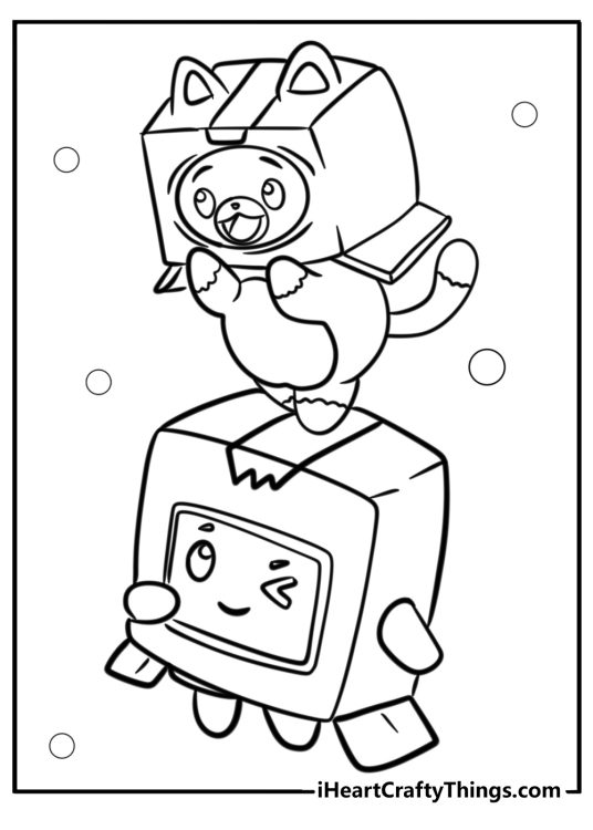LankyBox-themed picture to print and color featuring Foxy and Boxy having fun together