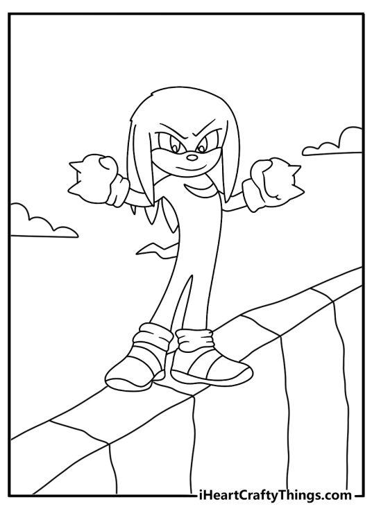 free knuckles printable featuring the red echidna balancing on a narrow ledge
