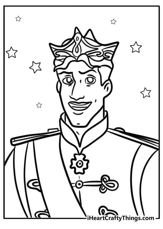 Princess and the Frog-themed coloring picture featuring a portrait of Prince Naveen