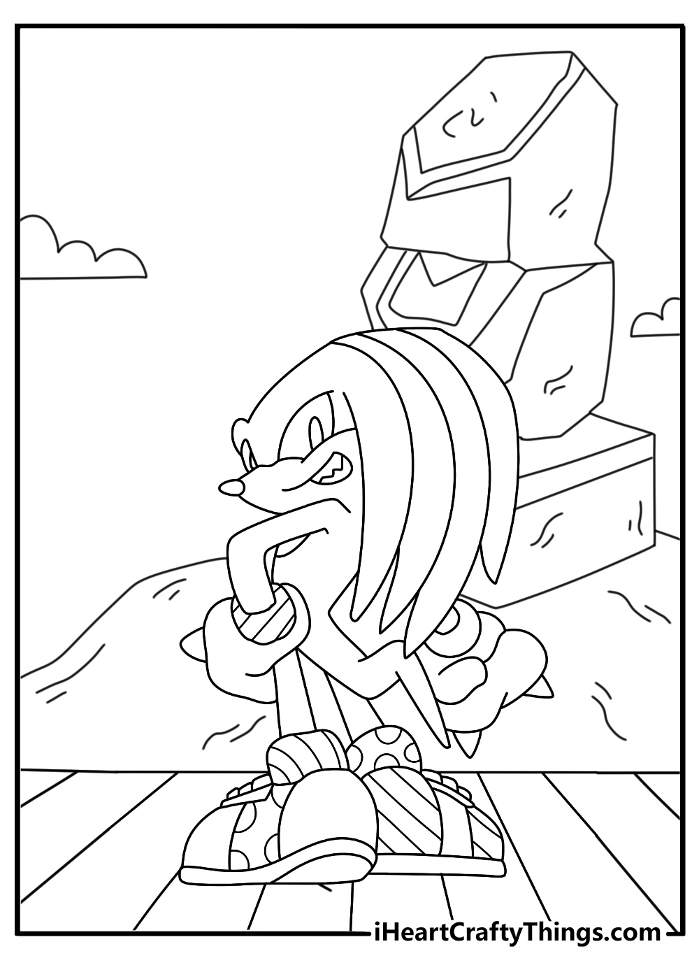 giant stone statue stands behind knuckles in this detailed angel island printable
