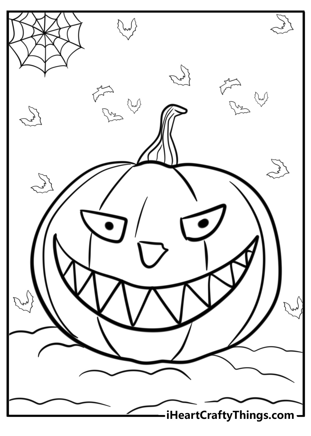 Grinning Jack-o'-lantern with spooky eyes coloring page