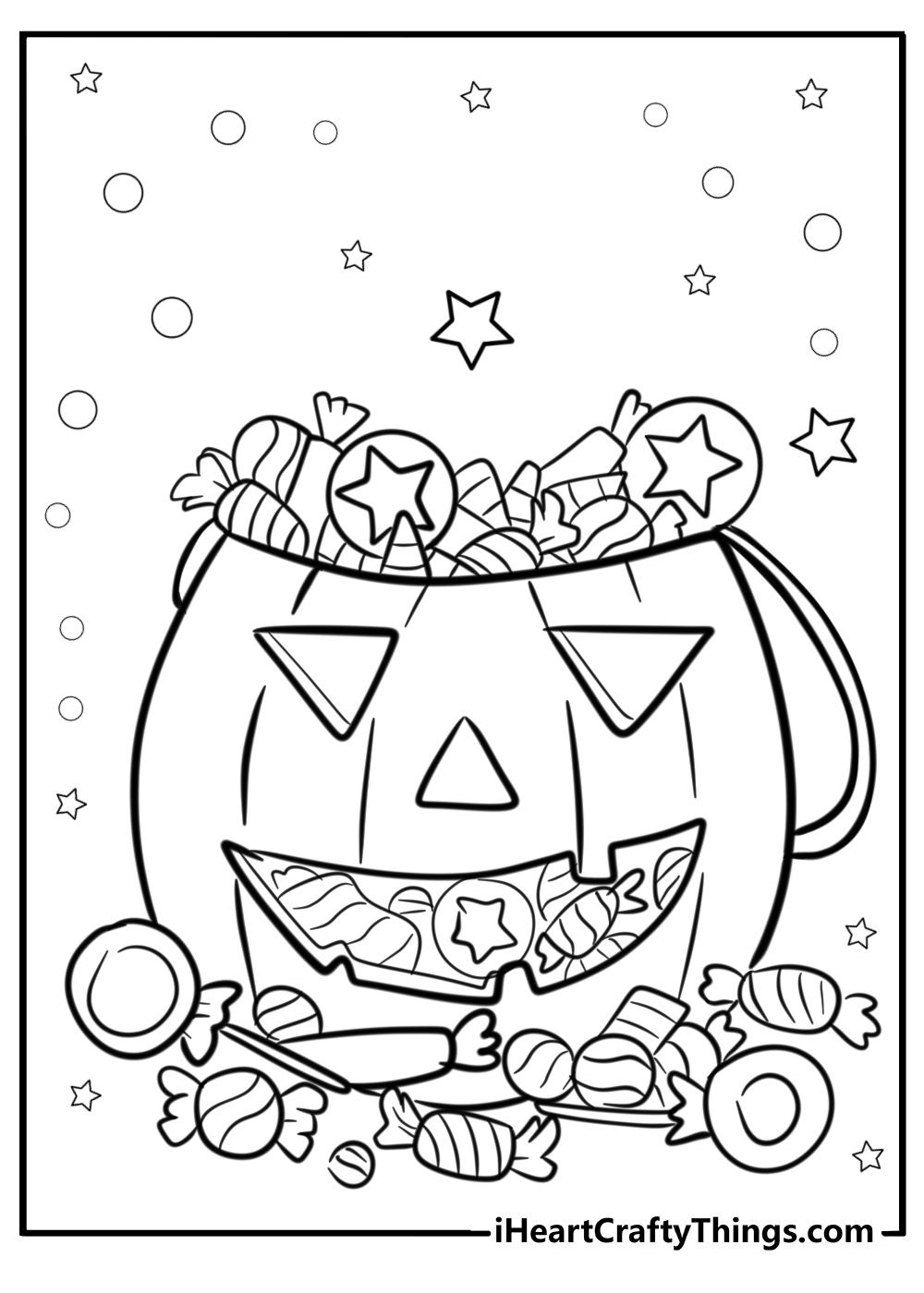 Halloween candy and trick or treat bag printable coloring page