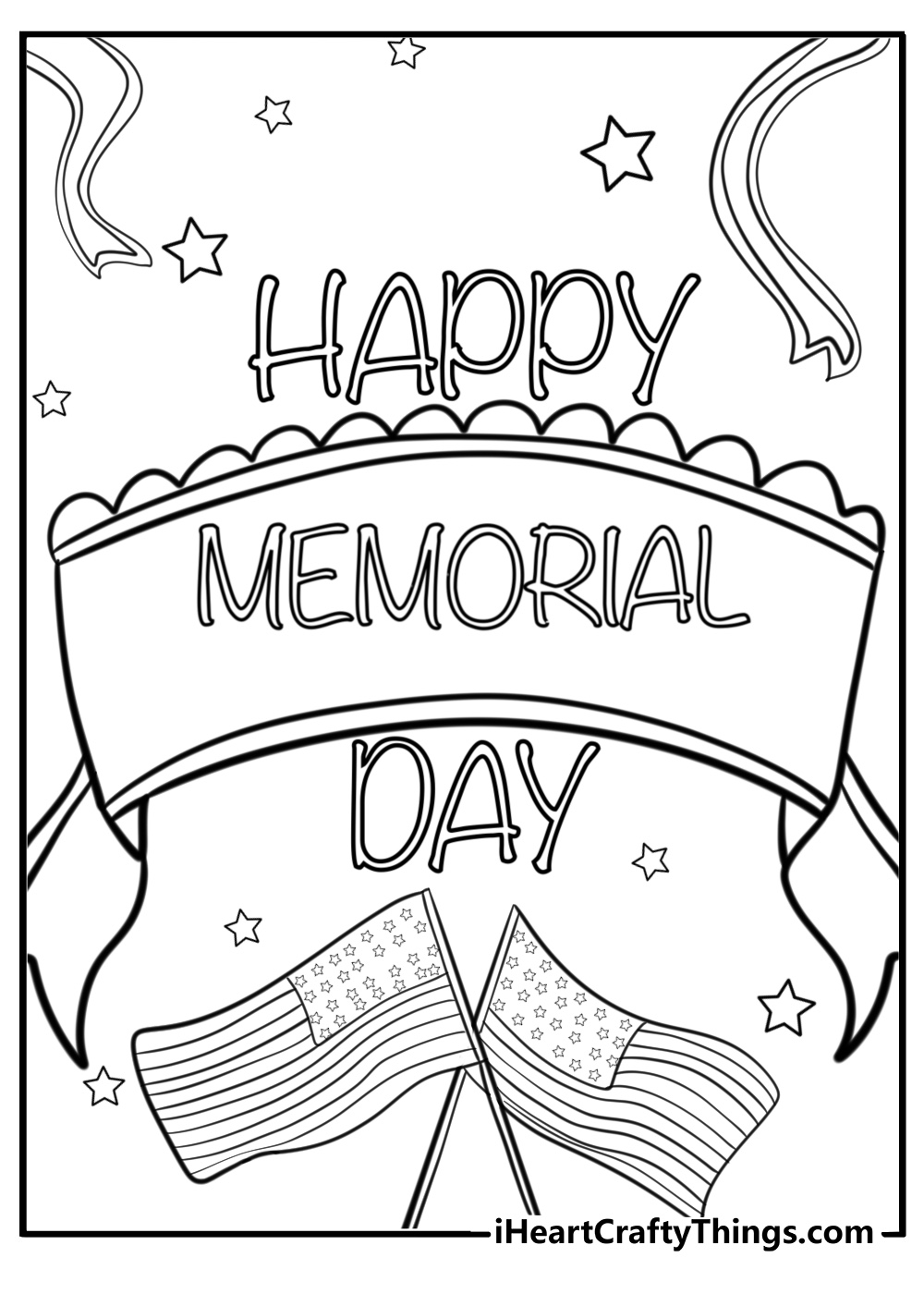 Happy memorial day banner coloring page for preschoolers