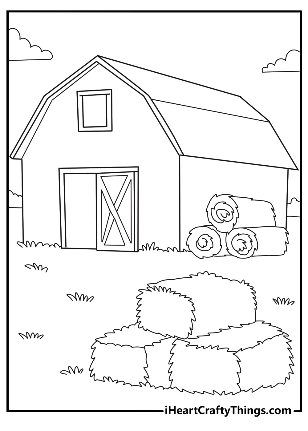 hay bales in a farm field