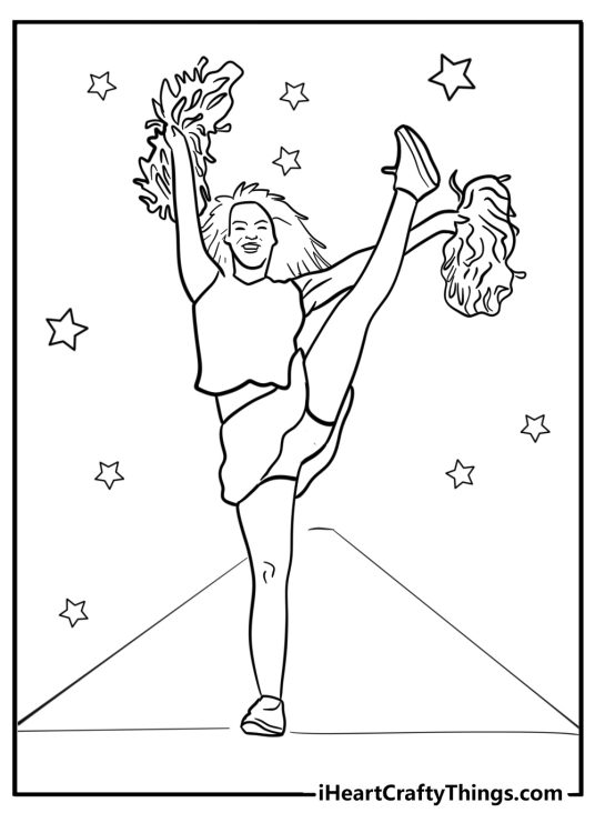 High kick cheerleader coloring pages to color