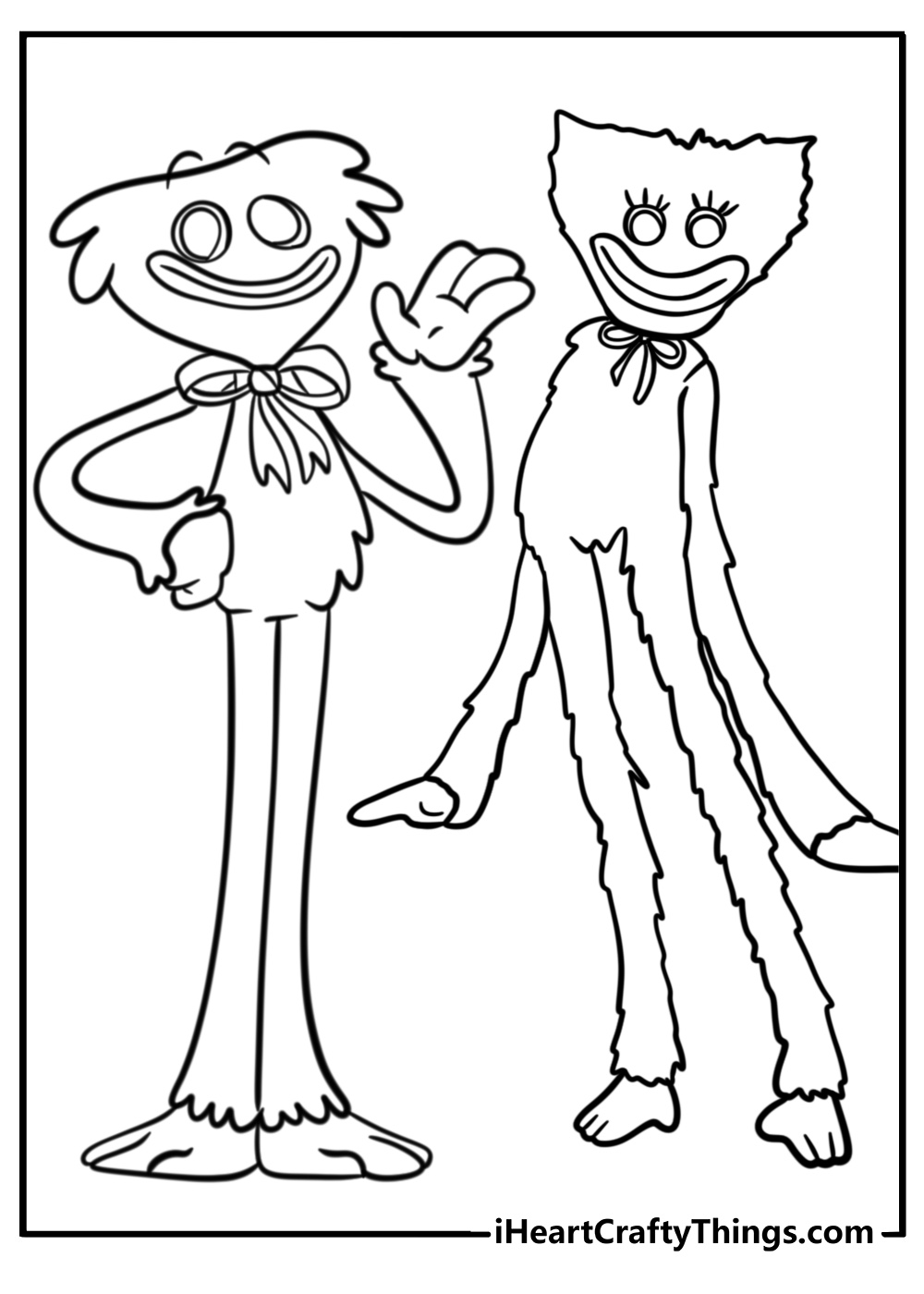 Huggy wuggy and kissy missy coloring page