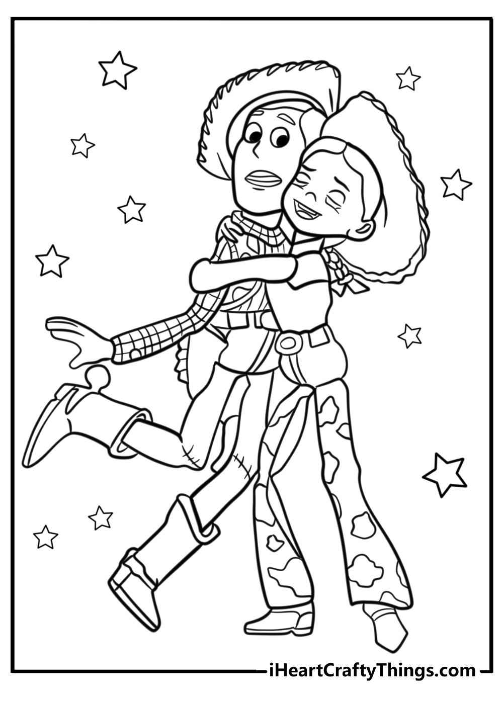 Jessie hugging woody coloring page