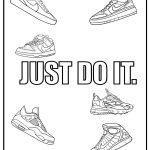 Just do it slogan surrounded by nike shoes printables to color