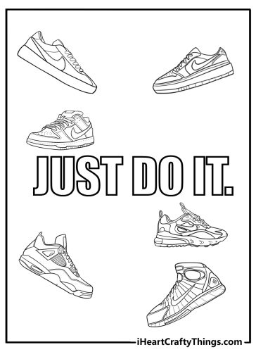 Just do it slogan surrounded by nike shoes printables to color