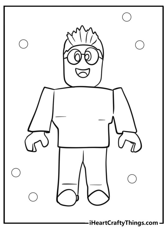 LankyBox-inspired coloring picture for children presenting cheerful Roblox character Justin