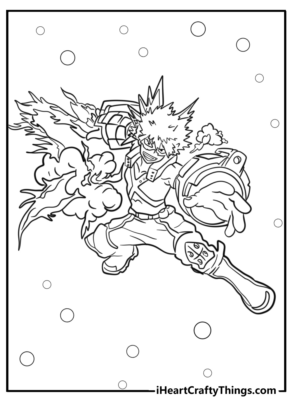 Katsuki bakugo in action coloring page from my hero academia