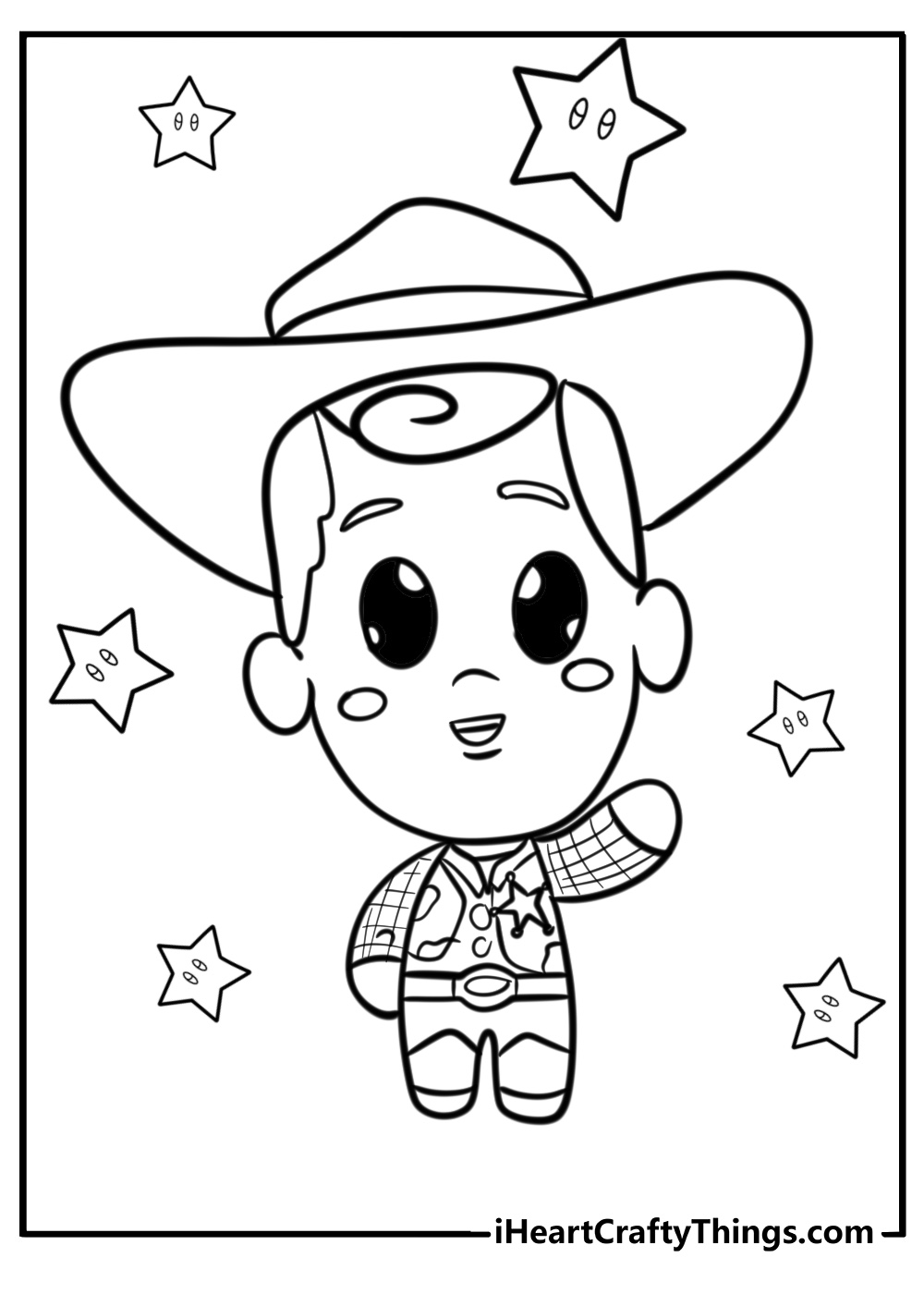 Kawaii chibi woody coloring page for kids