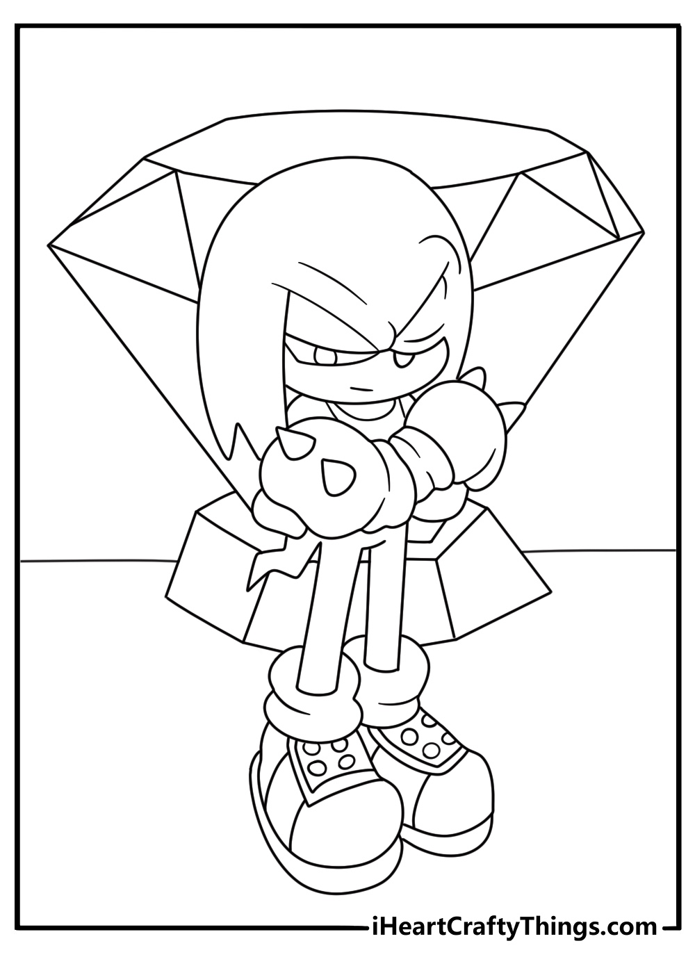 knuckles coloring page showing the red echidna guarding the master emerald