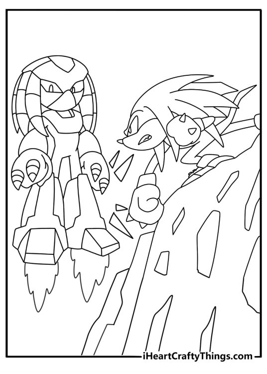 knuckles punches a robot enemy in this detailed action coloring sheet