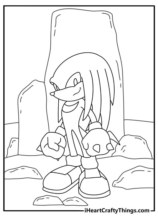 knuckles stands beside ancient ruins on angel island in this adventure printable