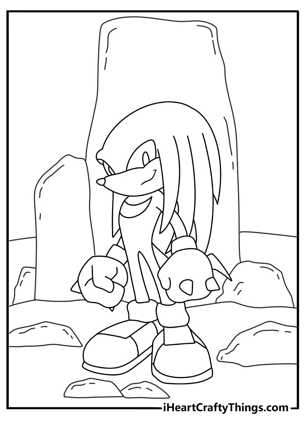 knuckles stands beside ancient ruins on angel island in this adventure printable