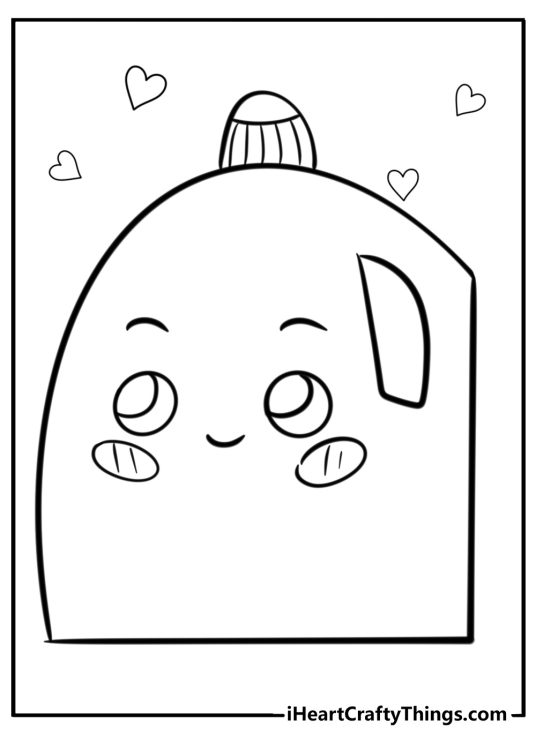 LankyBox coloring page presenting mascot character Milky with hearts in the background