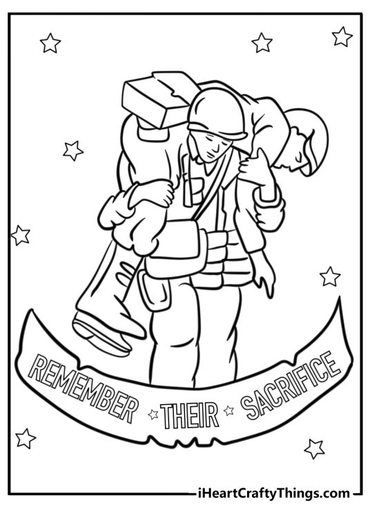 Memorial day coloring page with words remember their sacrifice