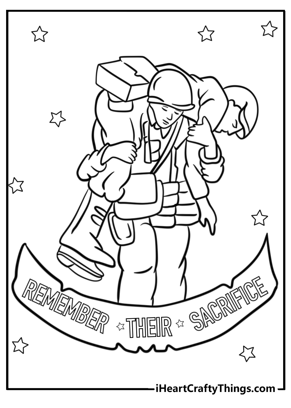 Memorial day coloring page with words remember their sacrifice