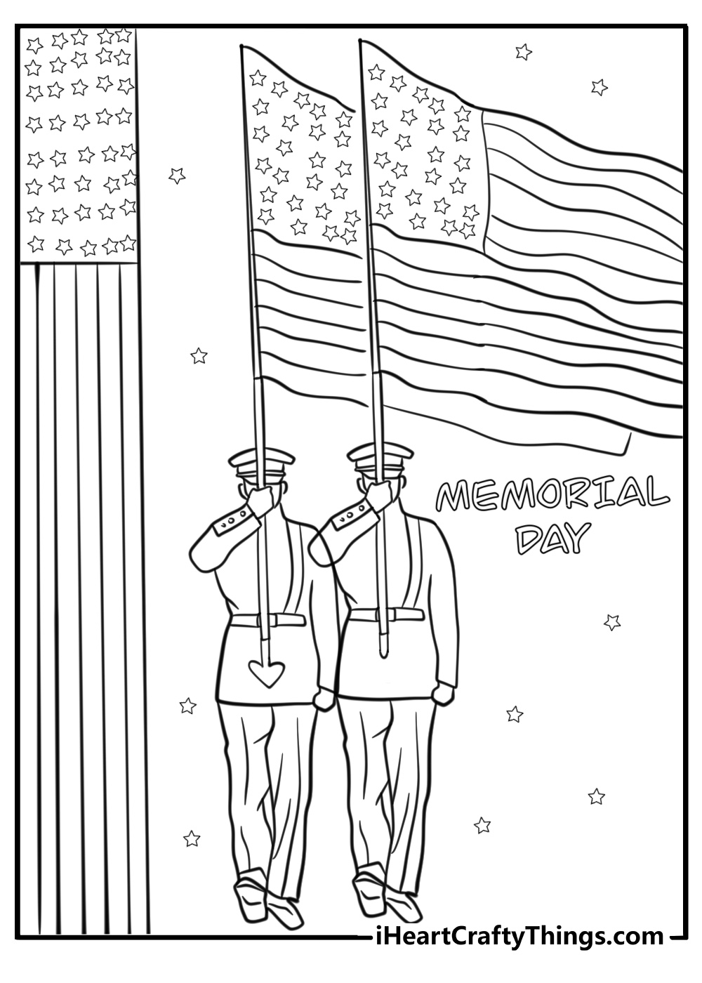 Memorial day parade with veterans and flags coloring pages