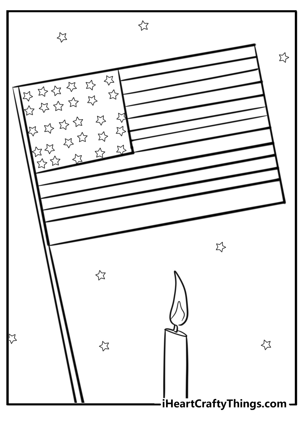 Memorial day tribute with candles and flags coloring pages