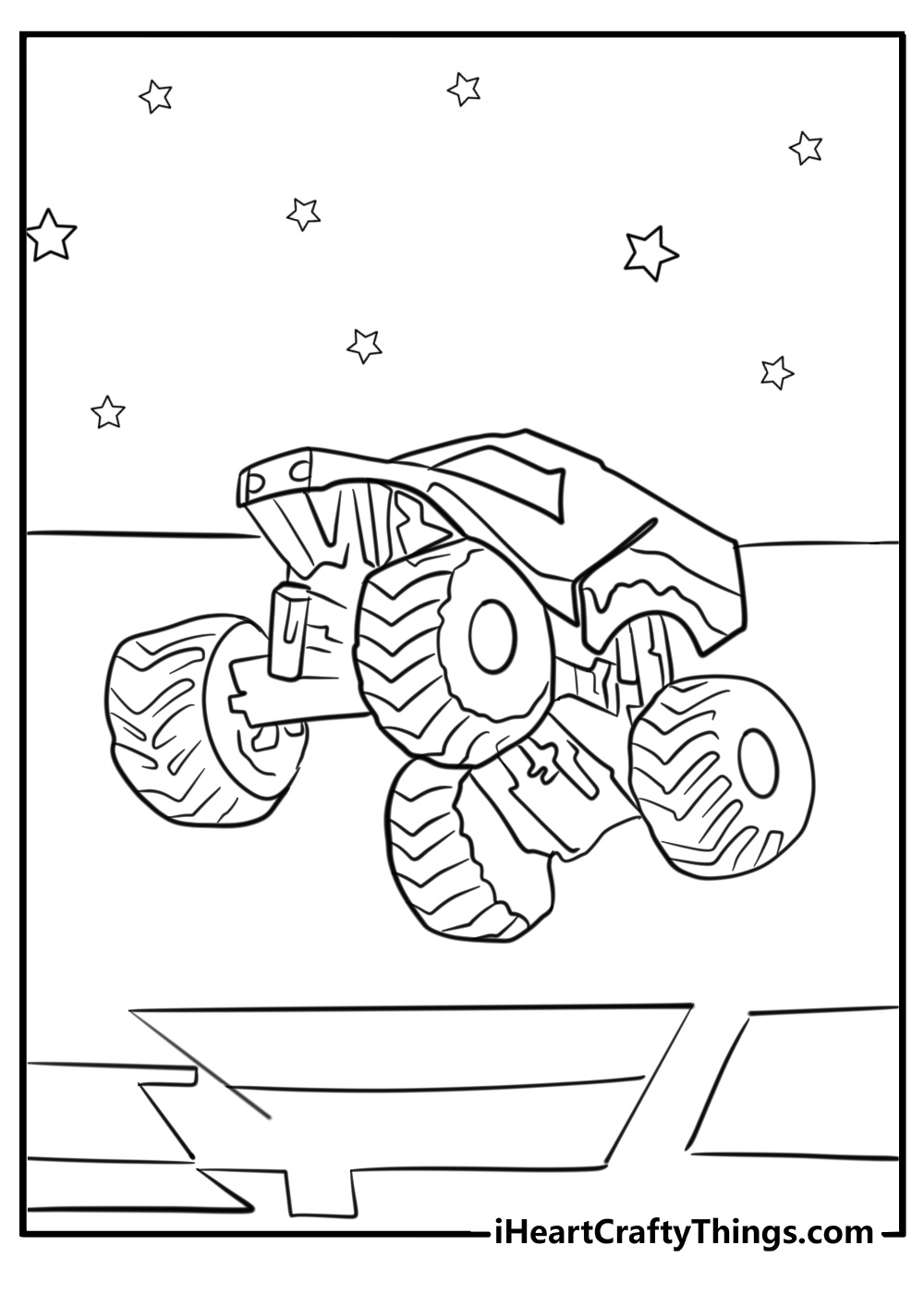 Monster jam coloring page of trucks in arena