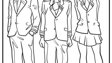 My hero academia group coloring page of izuku ochako and shouto